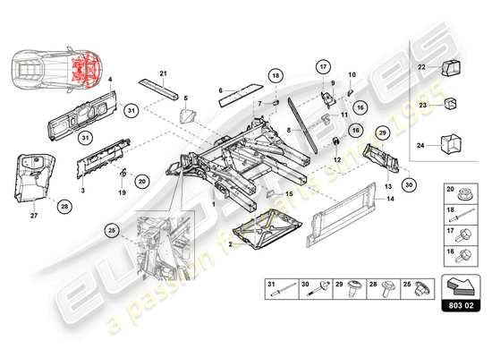 a part diagram from the Lamborghini Evo Spyder (2022) parts catalogue