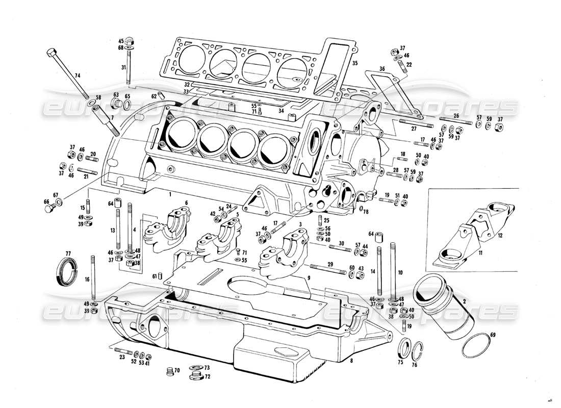 Maserati QTP.V8 4.7 (S1 & S2) 1967 Alloggiamento del motore Diagramma delle parti