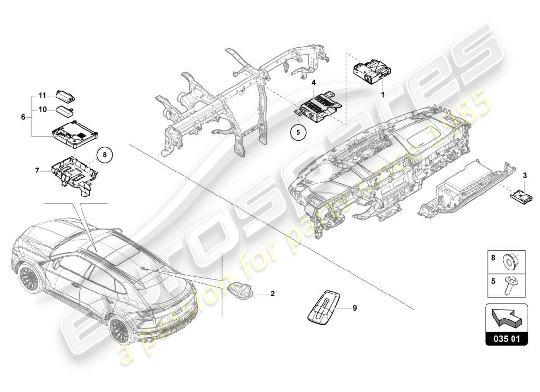 Schema delle parti Lamborghini Urus (2020) CENTRALINA PER L'ELETTRONICA DELL'INFORMAZIONE