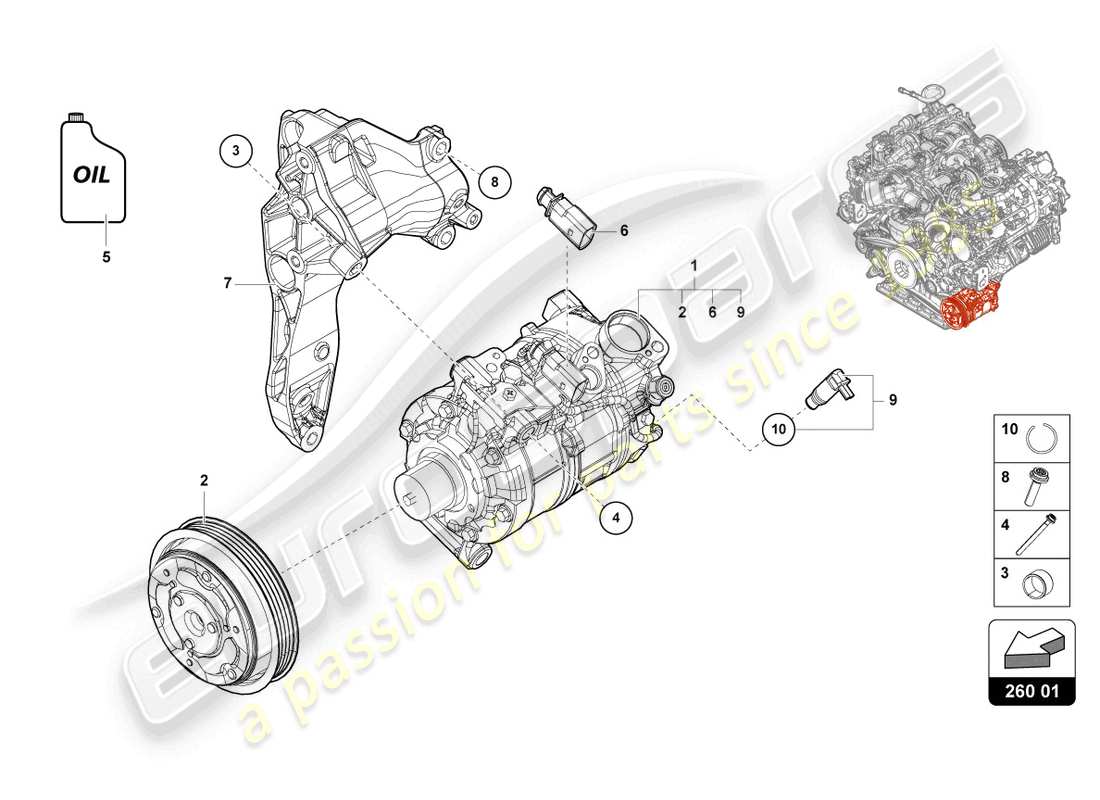 Lamborghini Urus (2019) COMPRESSORE A/C CON PARTI SINGOLE Diagramma delle parti