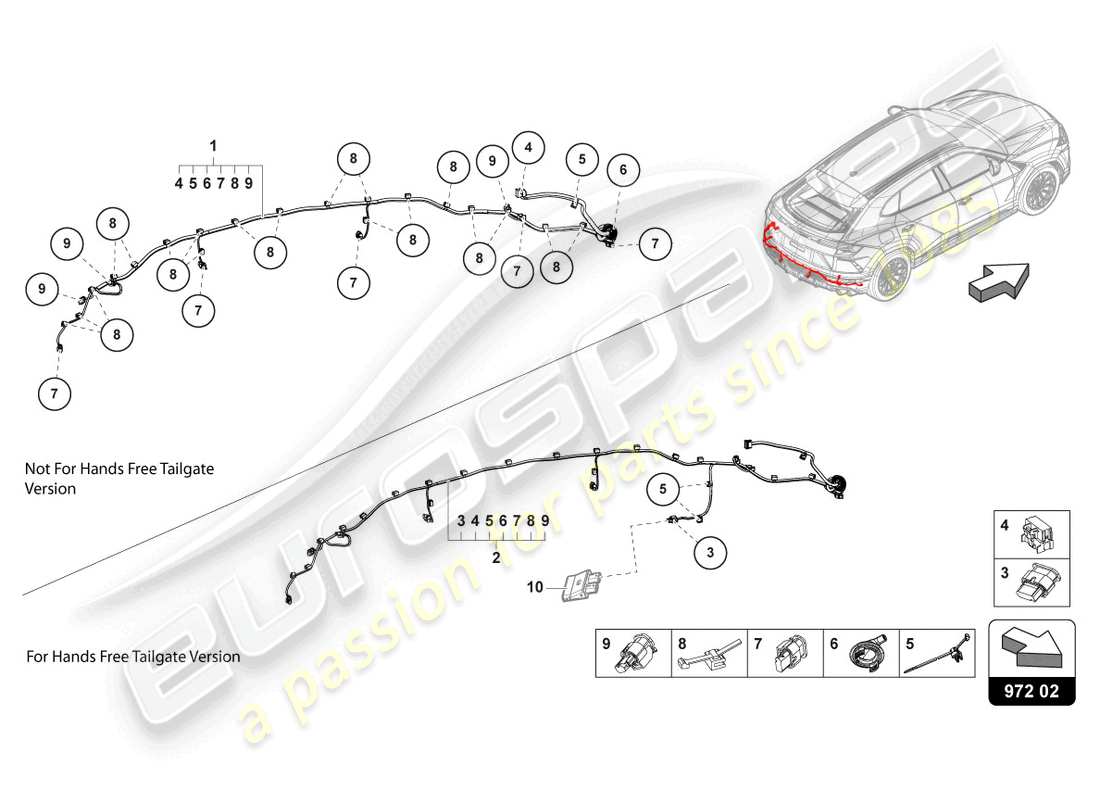 Lamborghini Urus (2019) SET CABLAGGIO PARAURTI POSTERIORE Diagramma delle parti