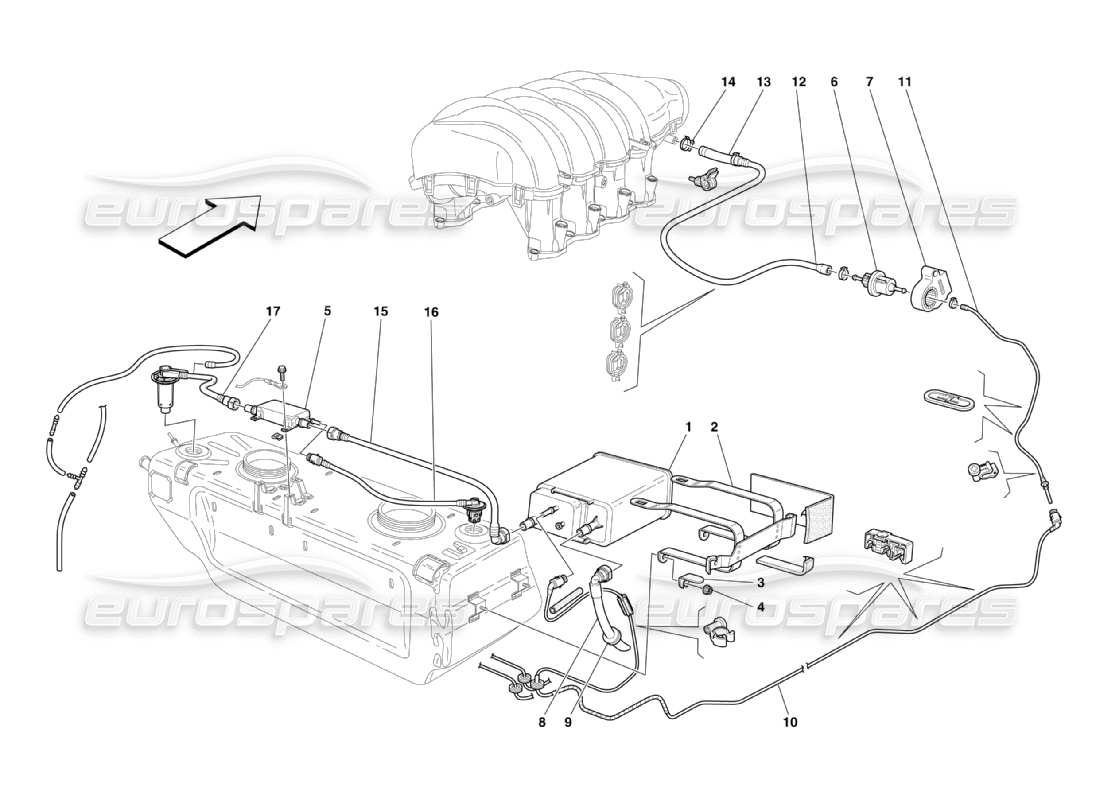 Maserati QTP. (2003) 4.2 Sistema di riciclo dei vapori di carburante Diagramma delle parti