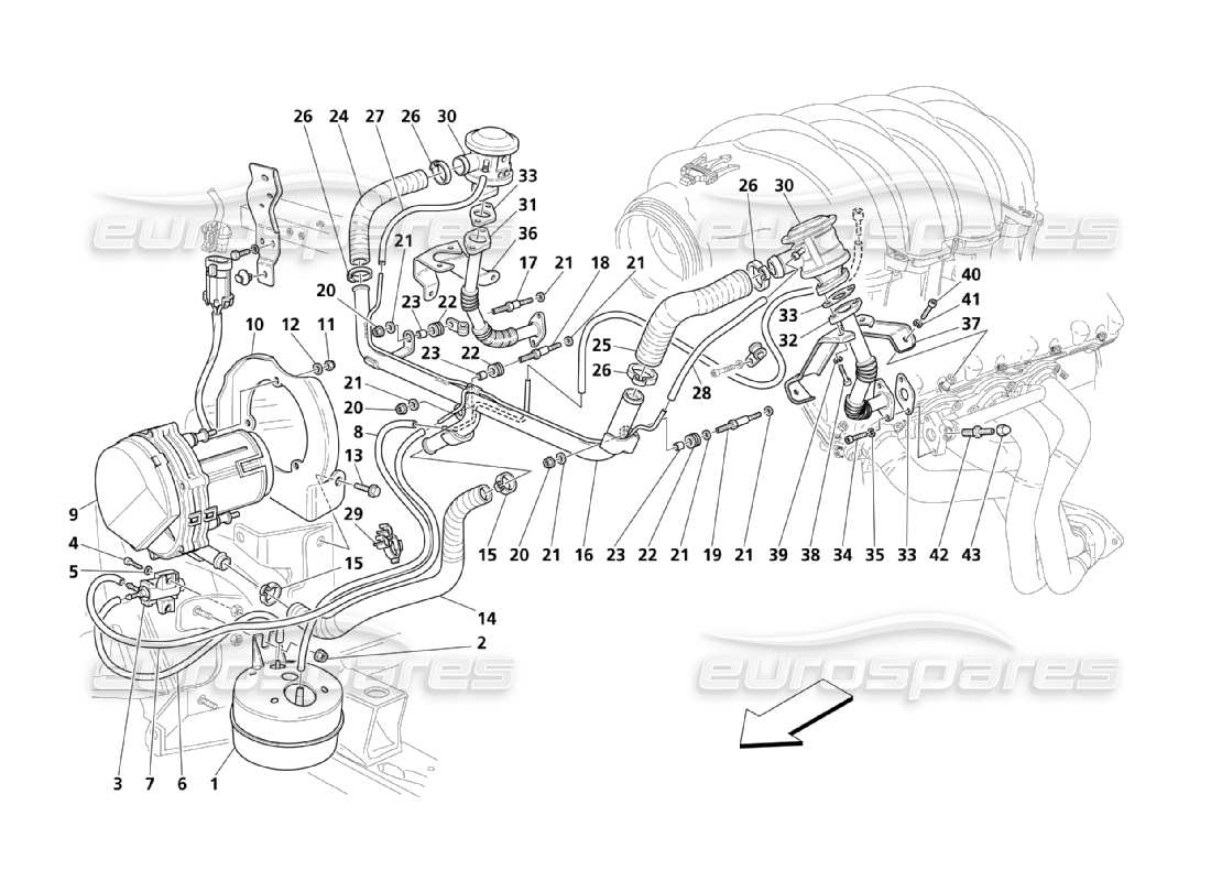 Maserati QTP. (2003) 4.2 sistema d'aria aggiuntivo Diagramma delle parti