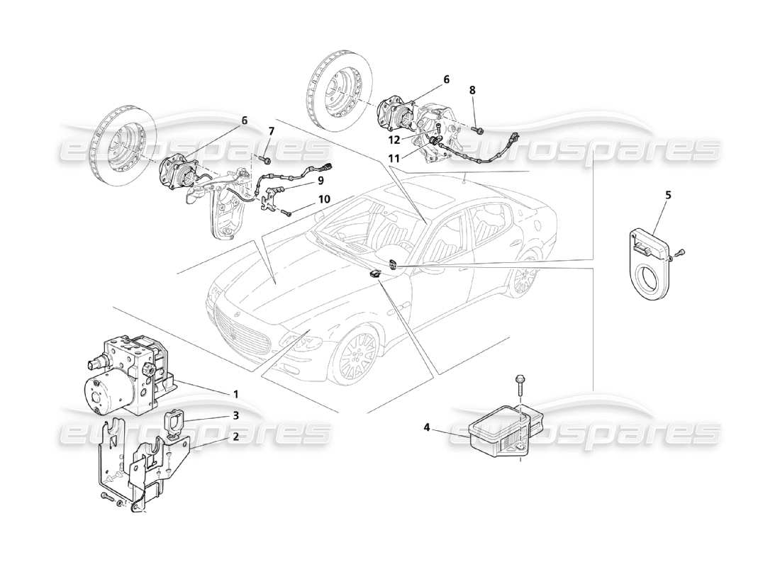 Maserati QTP. (2003) 4.2 sistemi di controllo della frenata Diagramma delle parti