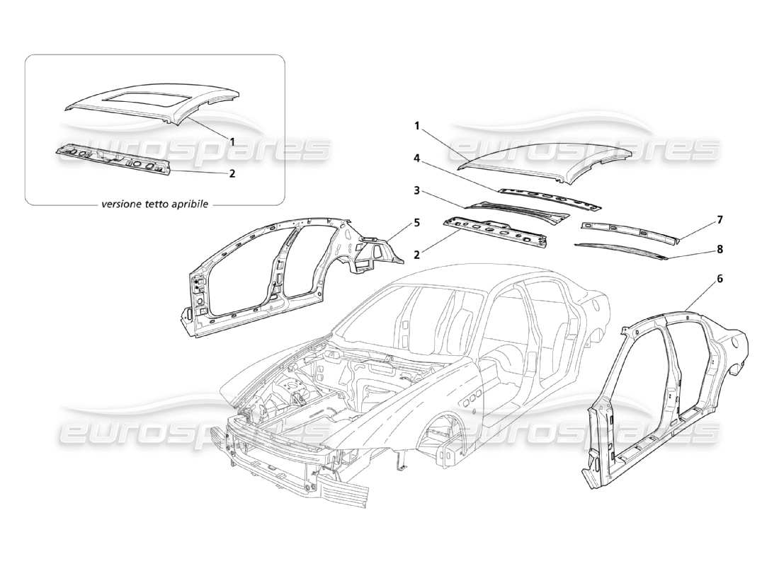 Maserati QTP. (2003) 4.2 Strutture esterne centrali e corpo Diagramma delle parti