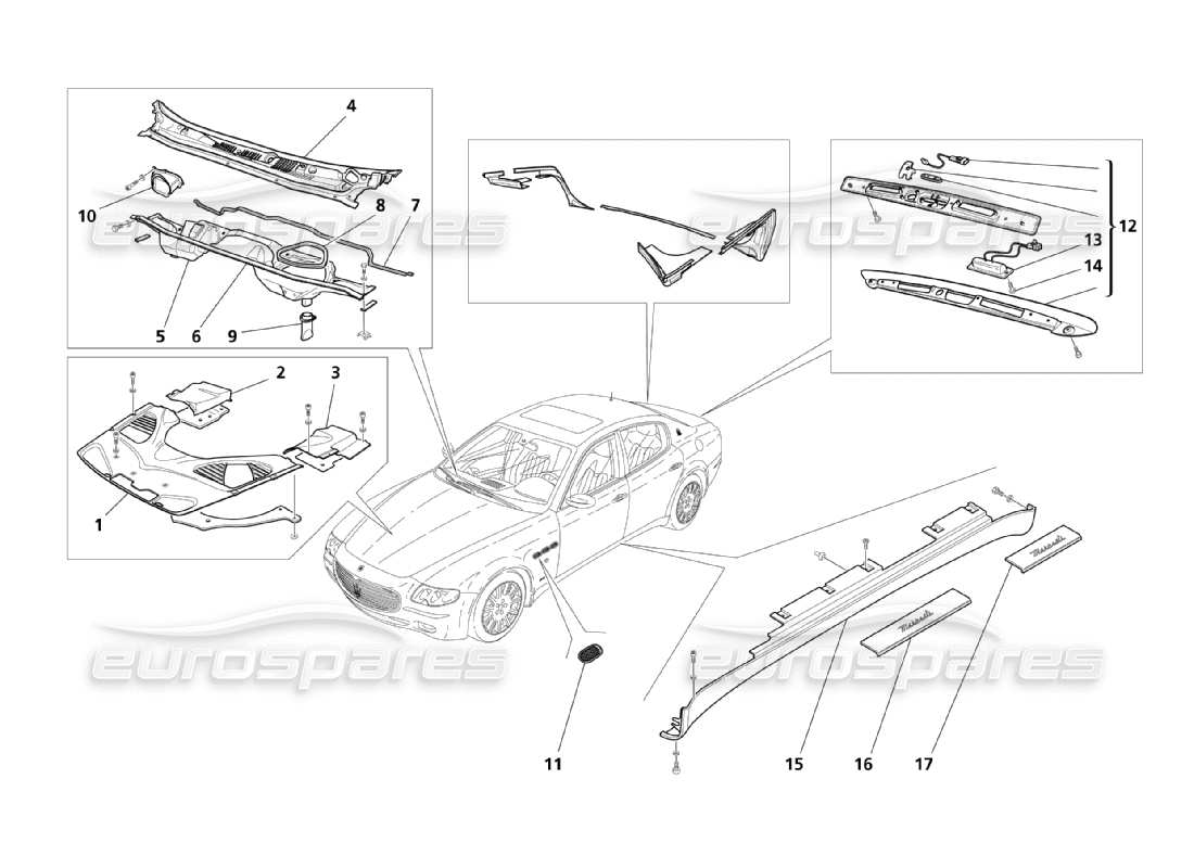 Maserati QTP. (2003) 4.2 Scudi, modanature e coperture Diagramma delle parti