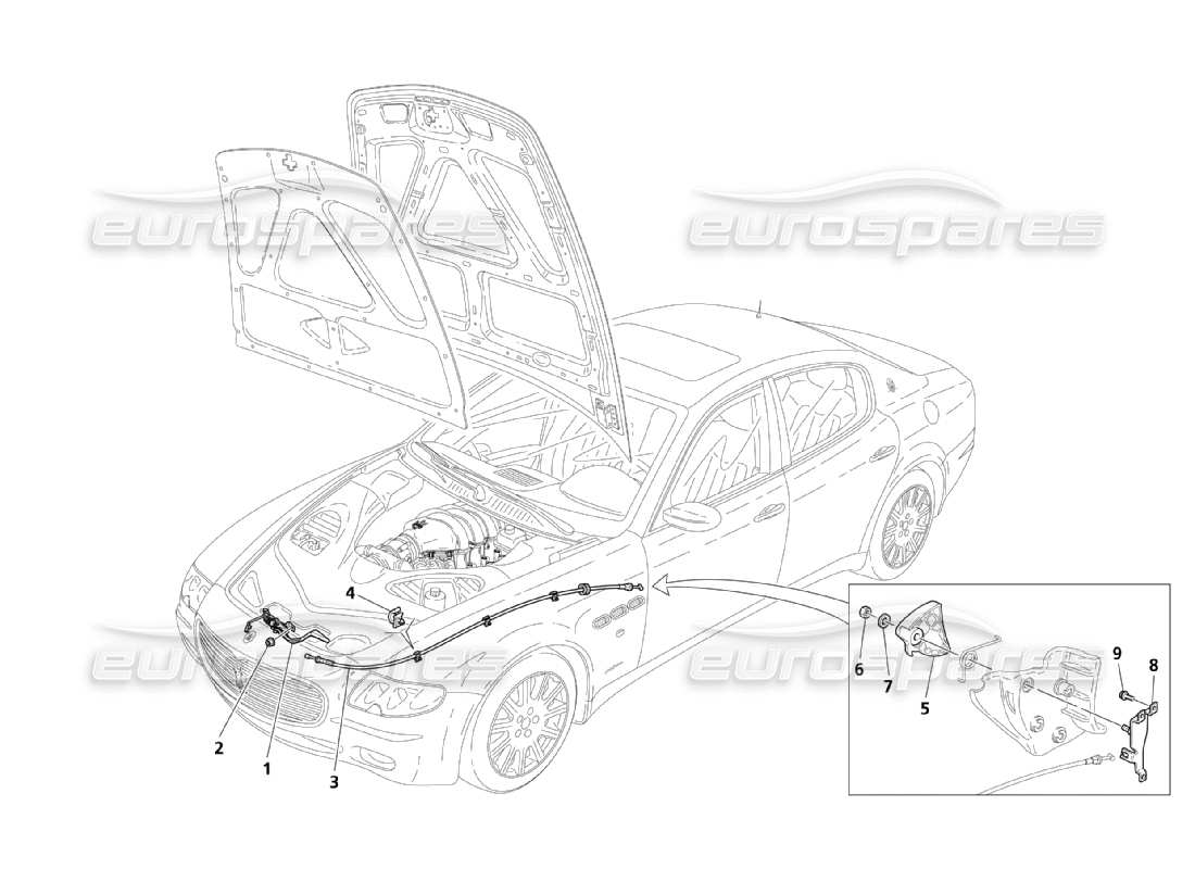 Maserati QTP. (2003) 4.2 Dispositivo di apertura del cofano anteriore Diagramma delle parti