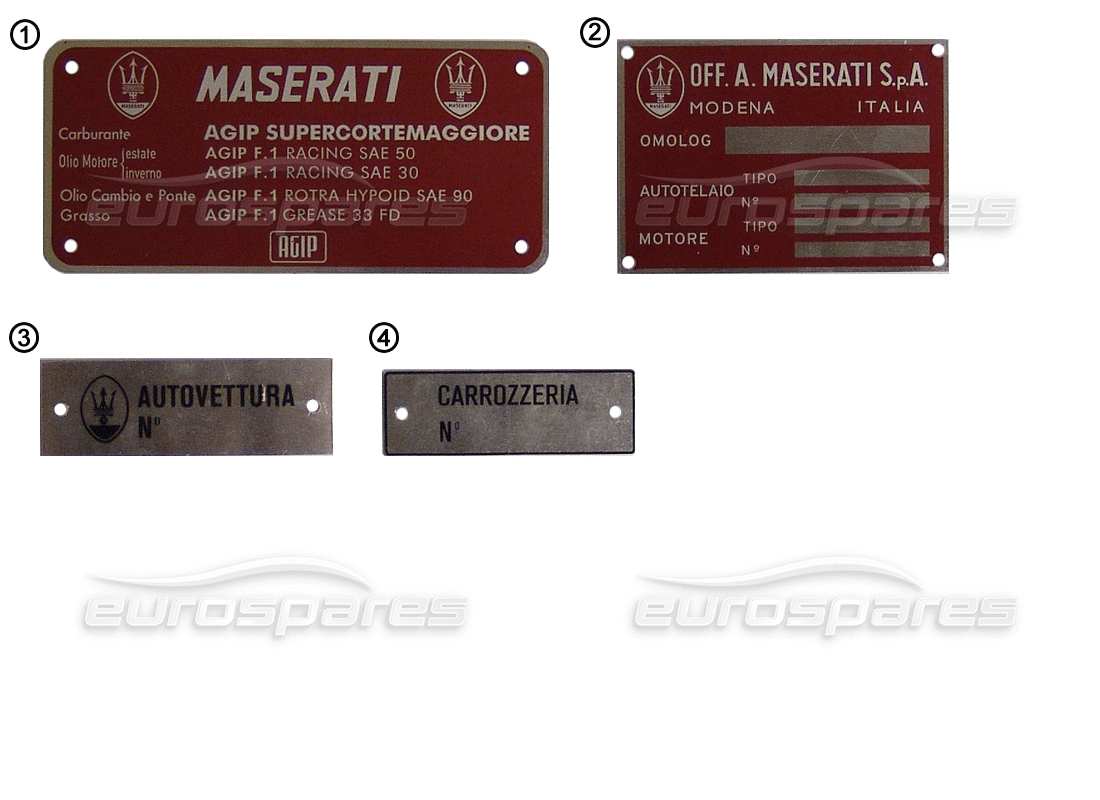 Maserati Miscellaneous Maserati Targhe - Targhe di identificazione Diagramma delle parti