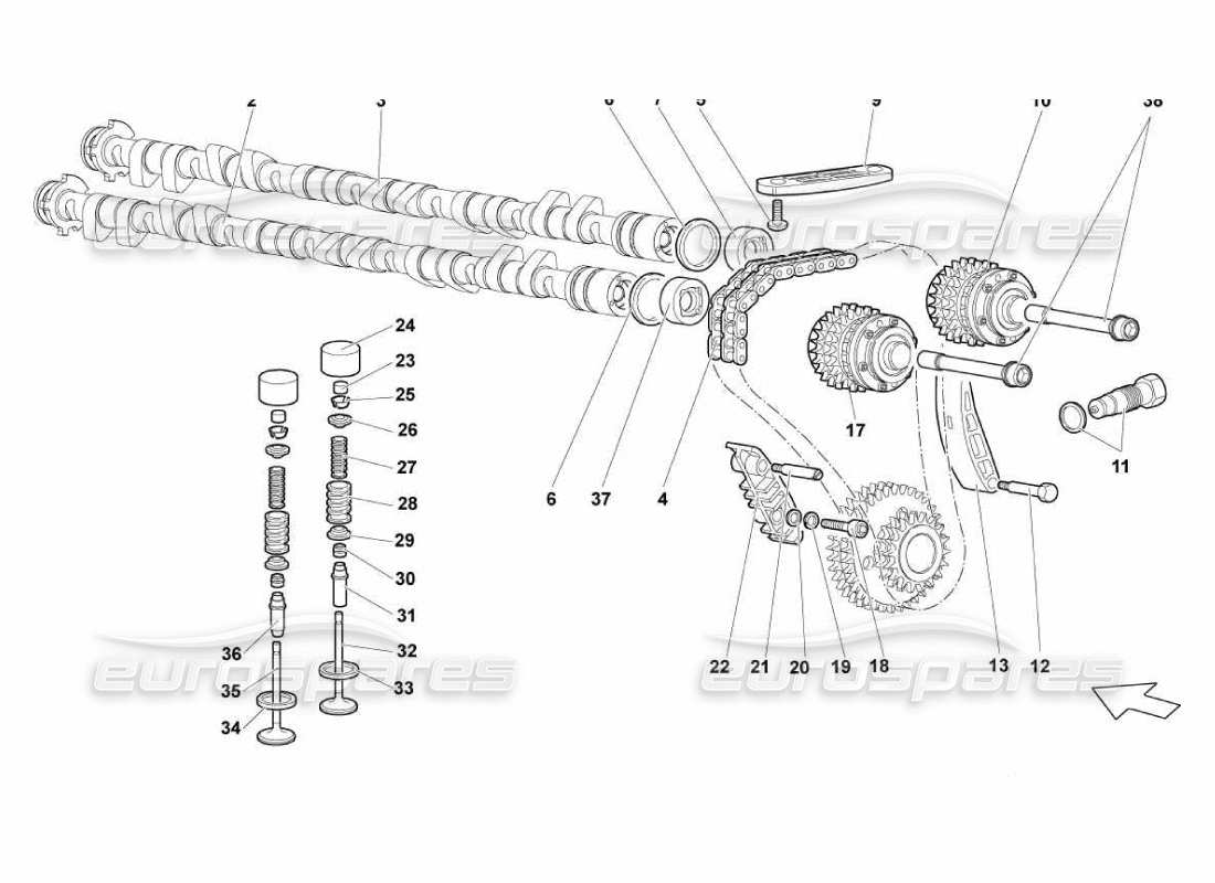 Lamborghini Murcielago LP670 Sistema di cronometraggio testa sinistra Diagramma delle parti