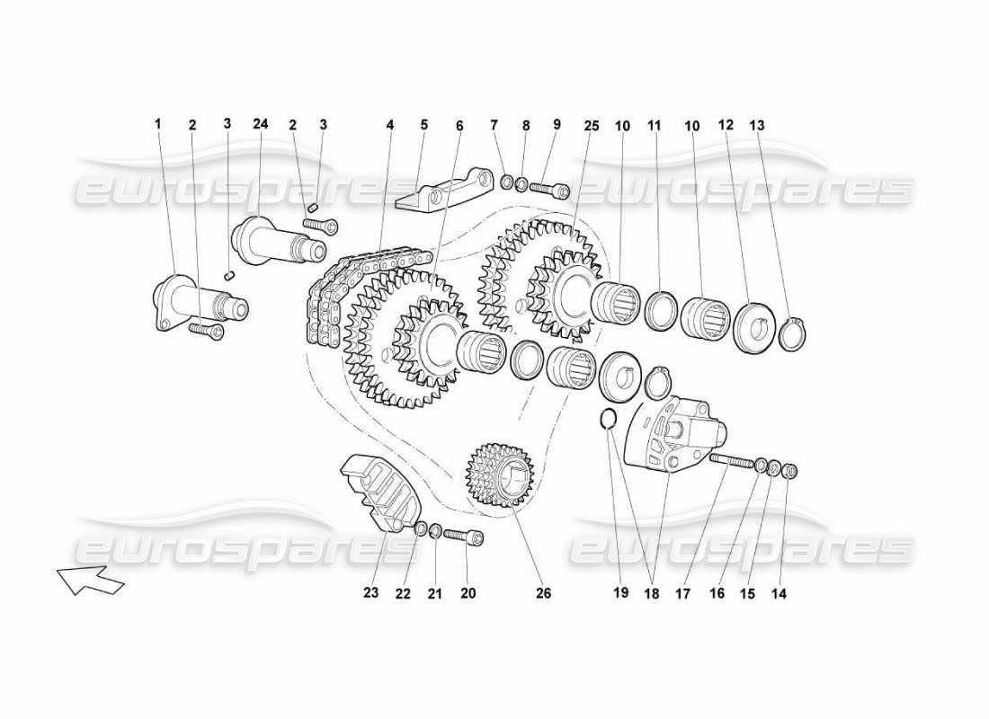 Lamborghini Murcielago LP670 Sistema di cronometraggio della testa Diagramma delle parti