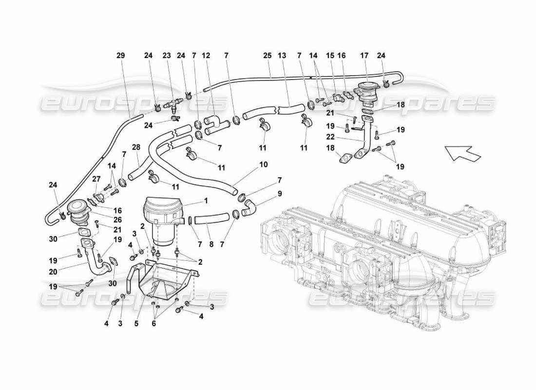 Lamborghini Murcielago LP670 Sistema d'aria secondaria Diagramma delle parti