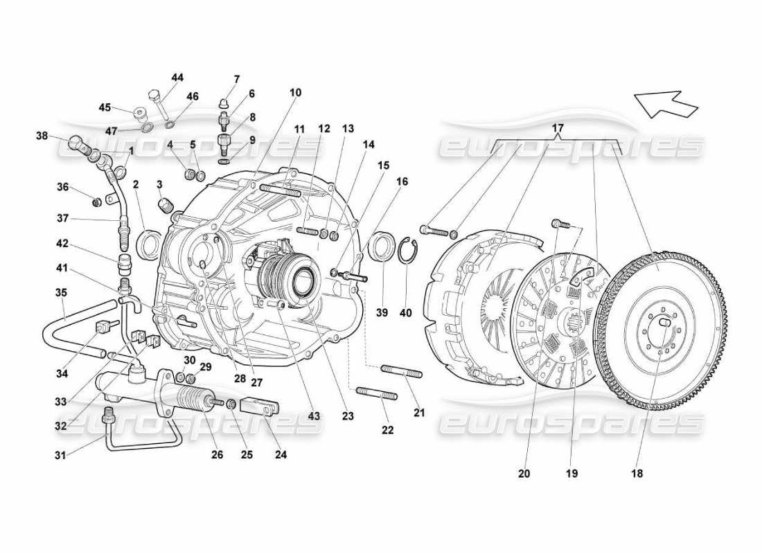 Lamborghini Murcielago LP670 Diagramma delle parti della frizione (manuale).