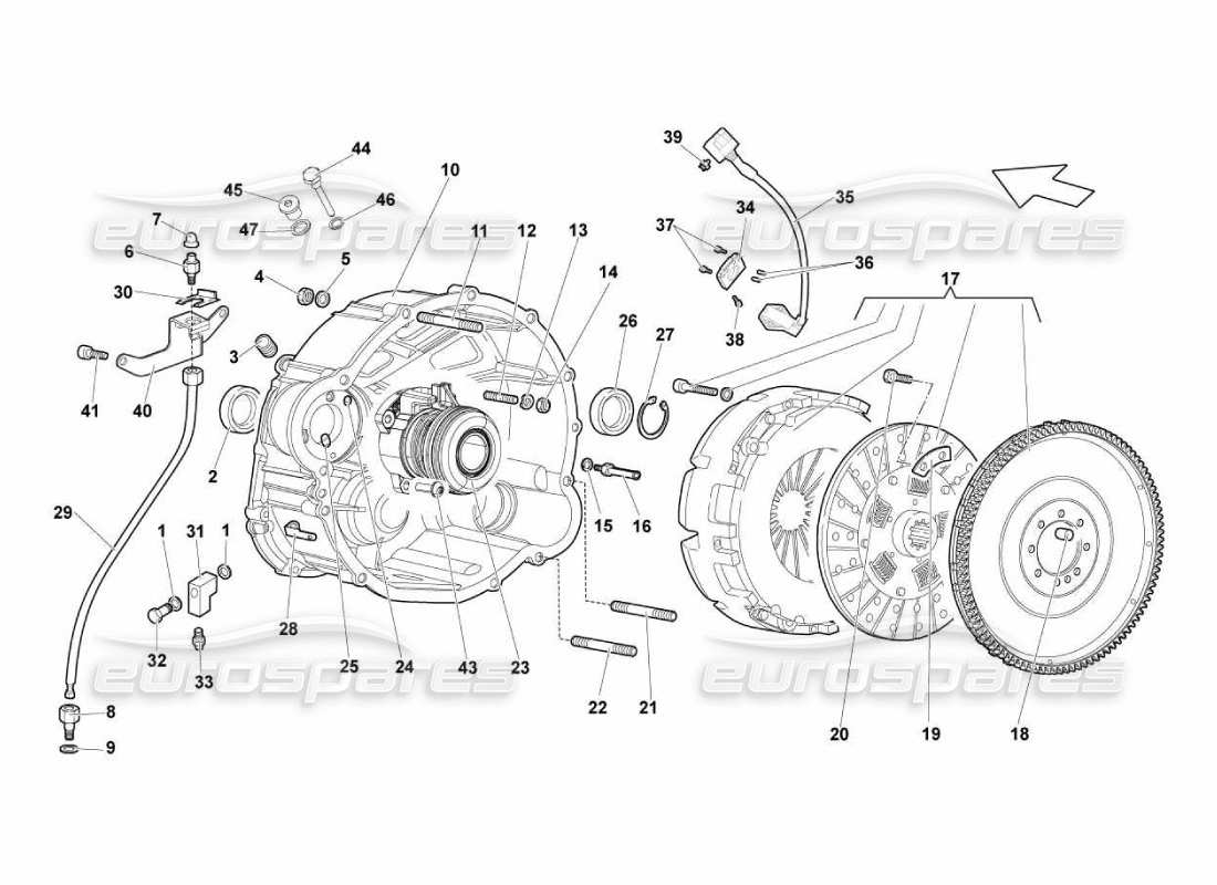 Lamborghini Murcielago LP670 Diagramma delle parti della frizione (e-gear).