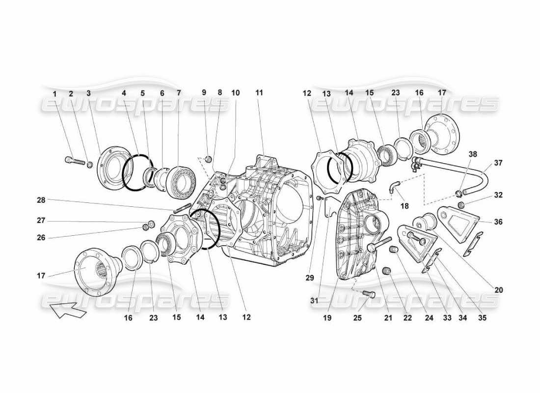 Lamborghini Murcielago LP670 Custodia differenziale posteriore Diagramma delle parti