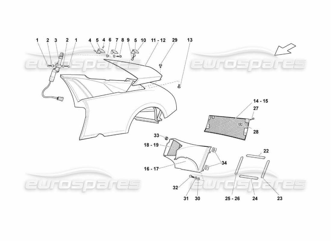 Lamborghini Murcielago LP670 Presa d'aria Diagramma delle parti