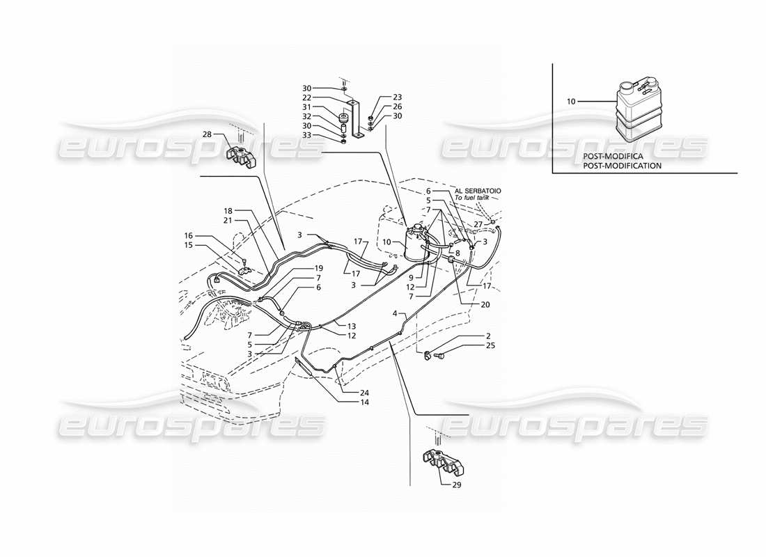 Maserati Ghibli 2.8 GT (Variante) Sistema di Recupero Vapori di Evaporazione e Tubazioni Carburante Diagramma delle parti
