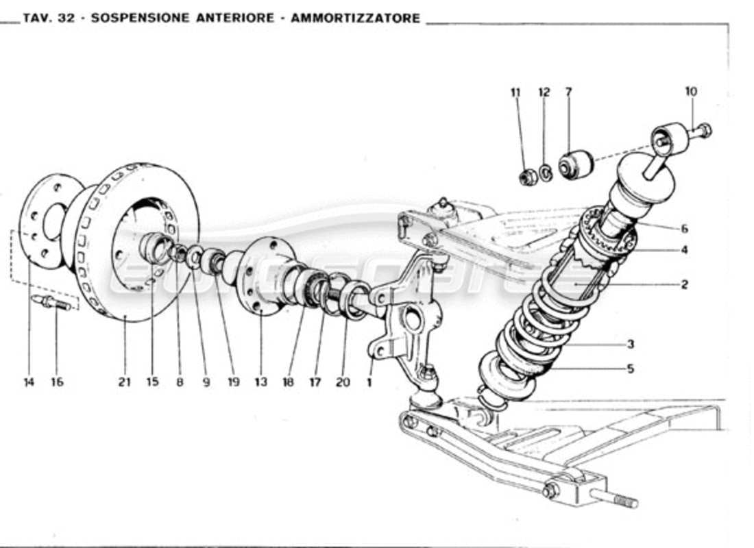 Ferrari 246 GT Series 1 Sospensione anteriore - Ammortizzatore Diagramma delle parti