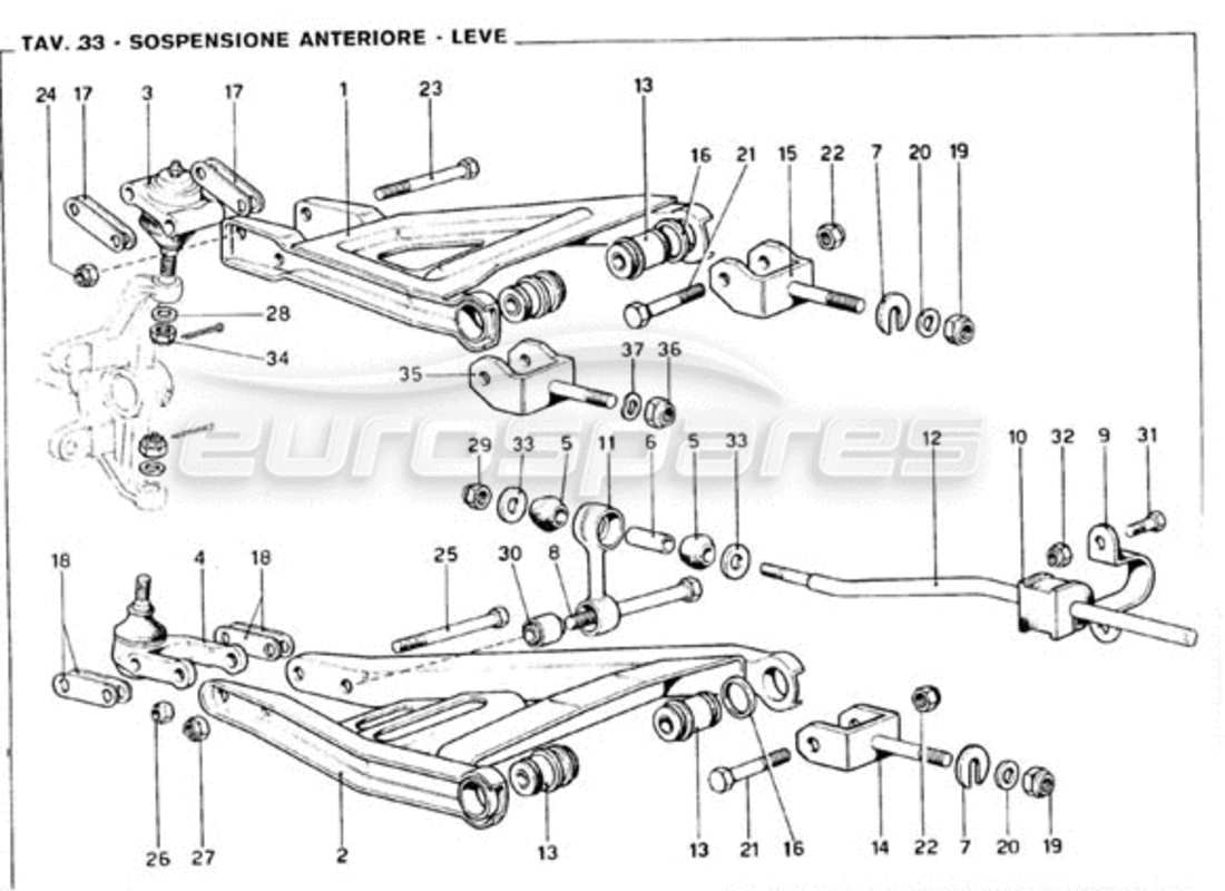 Ferrari 246 GT Series 1 Sospensione anteriore - bracci trasversali Diagramma delle parti