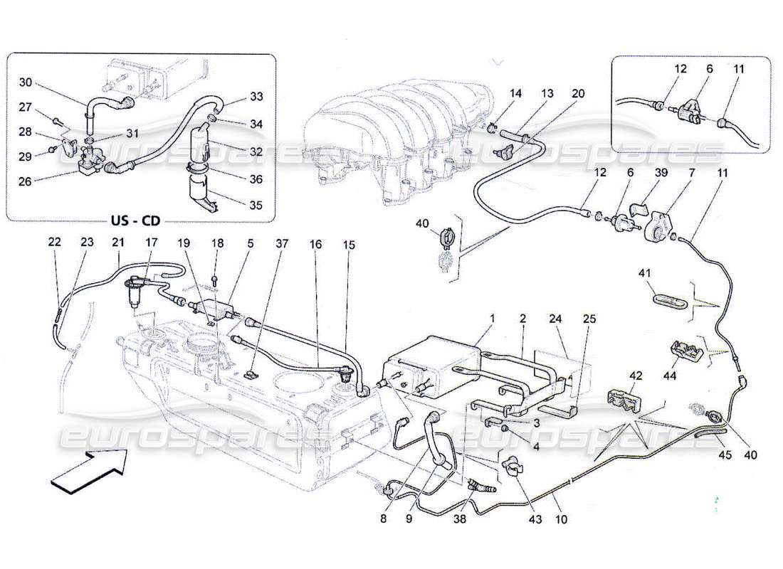 Maserati QTP. (2010) 4.2 sistema di ricircolo dei vapori di carburante Diagramma delle parti