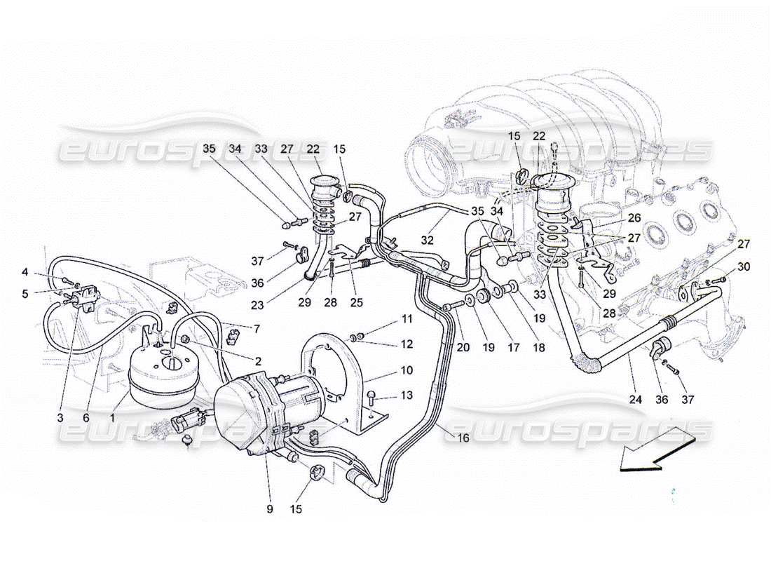 Maserati QTP. (2010) 4.2 sistema d'aria aggiuntivo Diagramma delle parti