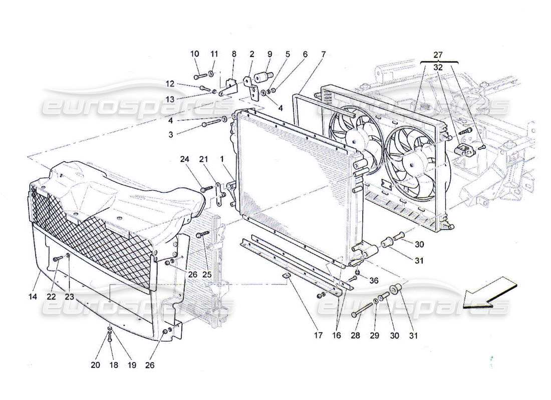 Maserati QTP. (2010) 4.2 raffreddamento: radiatori e condotti dell'aria Diagramma delle parti