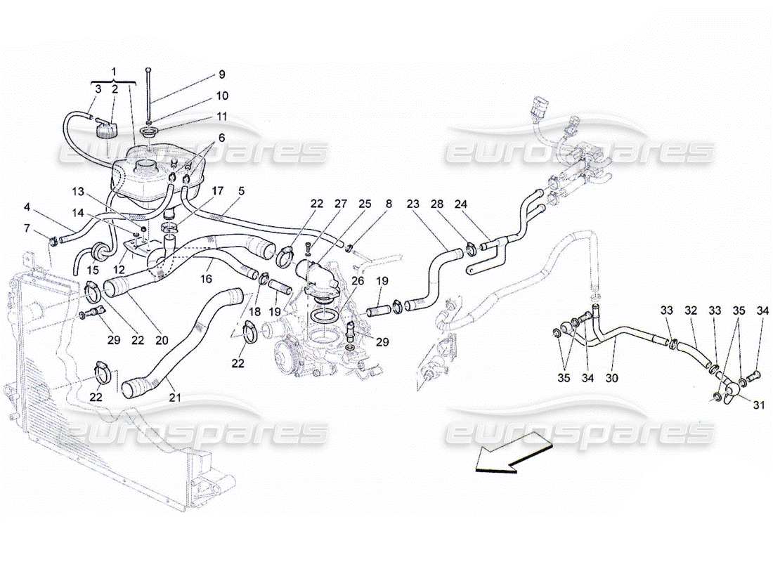 Maserati QTP. (2010) 4.2 sistema di raffreddamento: alimentazione e linee Diagramma delle parti