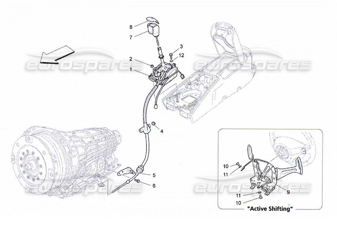Maserati QTP. (2010) 4.2 comandi conducente per cambio automatico Diagramma delle parti
