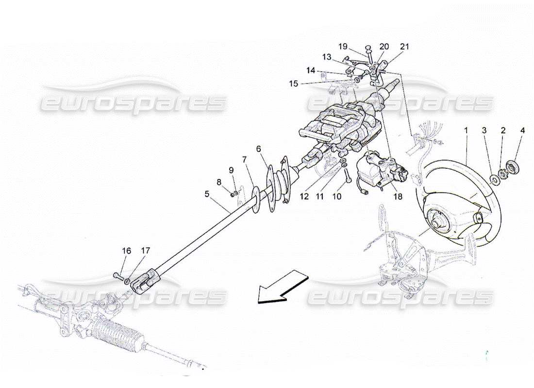 Maserati QTP. (2010) 4.2 piantone dello sterzo e unità volante Diagramma delle parti