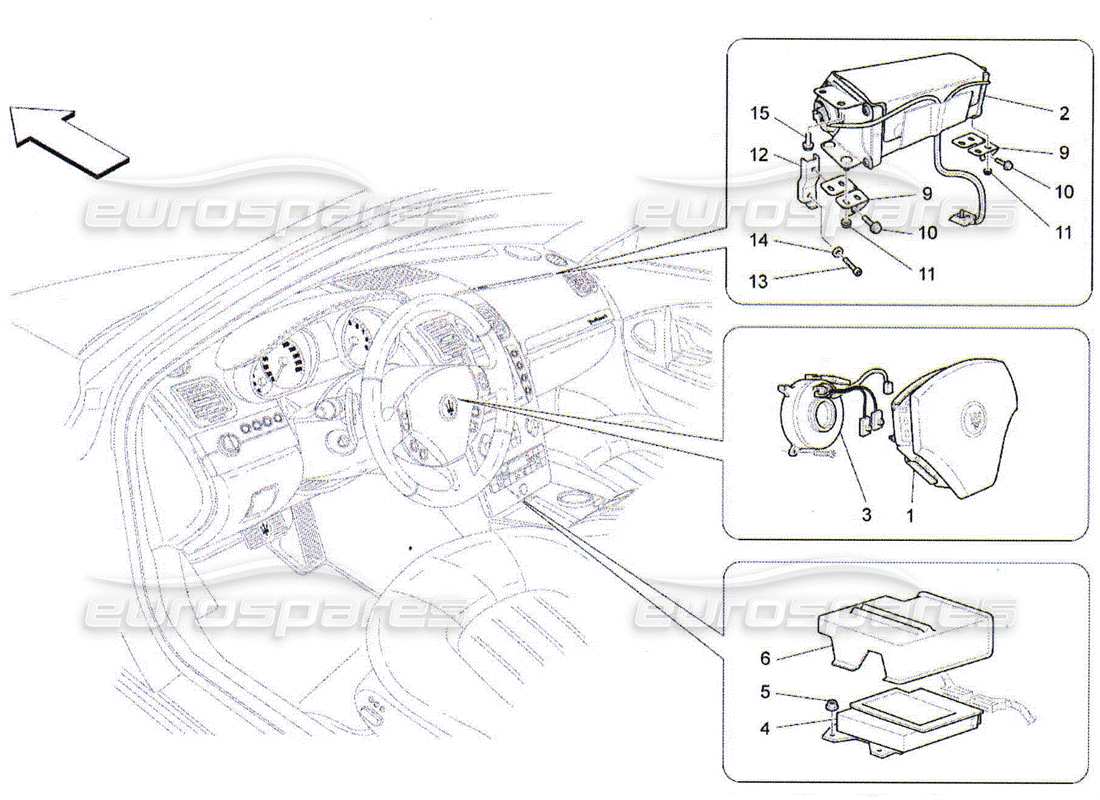 Maserati QTP. (2010) 4.2 sistema airbag frontale Diagramma delle parti