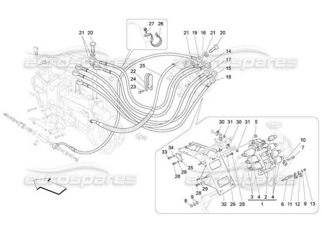 Maserati QTP. (2005) 4.2 Idraulica di attivazione del cambio: centralina Diagramma delle parti