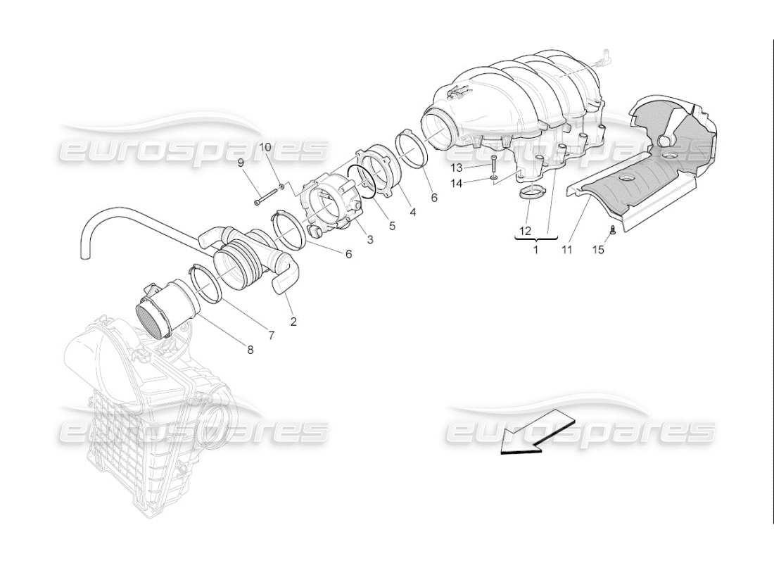 Maserati QTP. (2007) 4.2 F1 collettore di aspirazione e corpo farfallato Diagramma delle parti