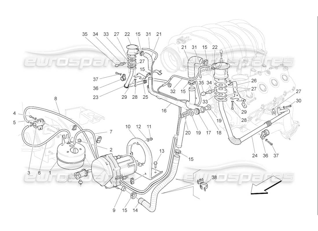 Maserati QTP. (2008) 4.2 auto sistema d'aria aggiuntivo Diagramma delle parti