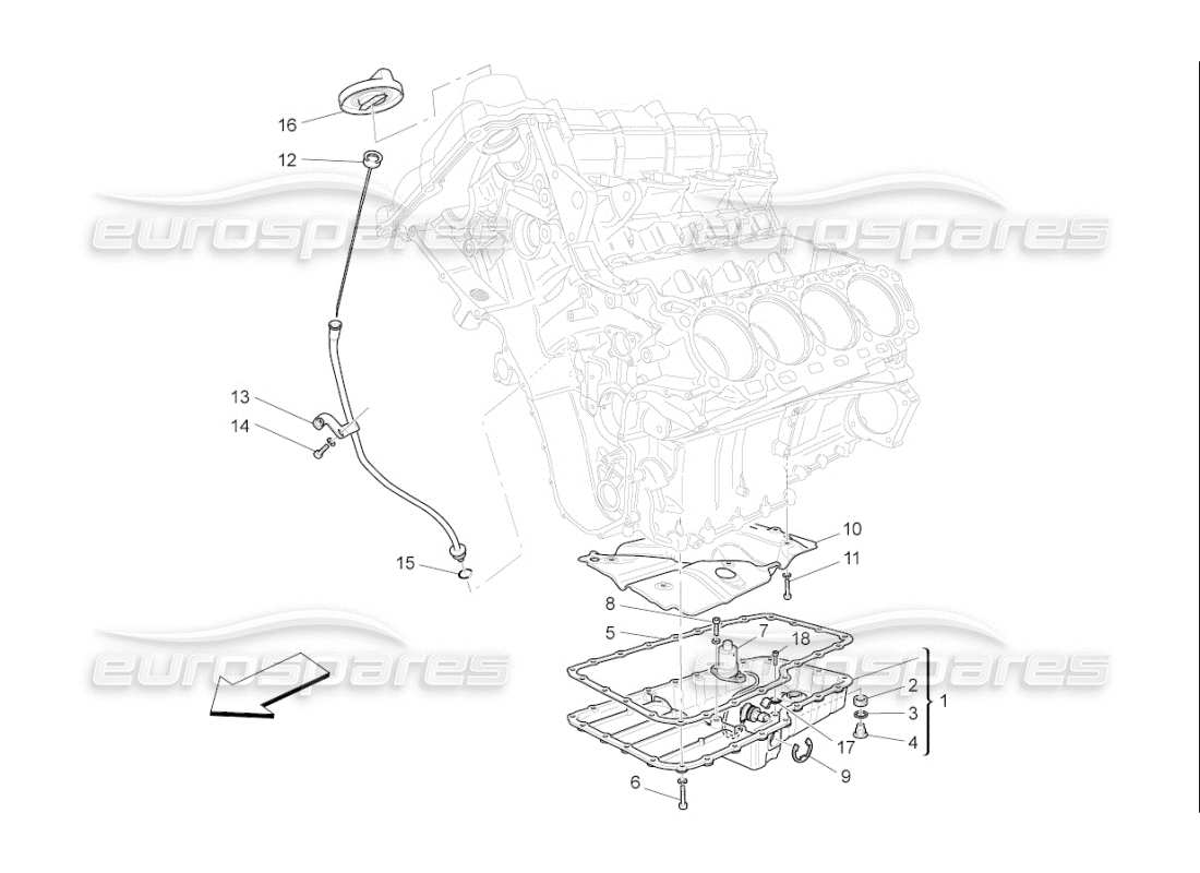 Maserati QTP. (2008) 4.2 auto sistema di lubrificazione: circuito e raccolta Diagramma delle parti