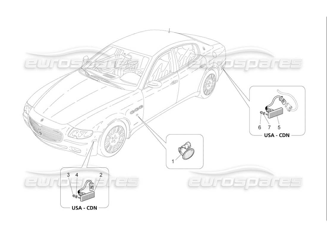 Maserati QTP. (2008) 4.2 auto gruppi ottici laterali Diagramma delle parti