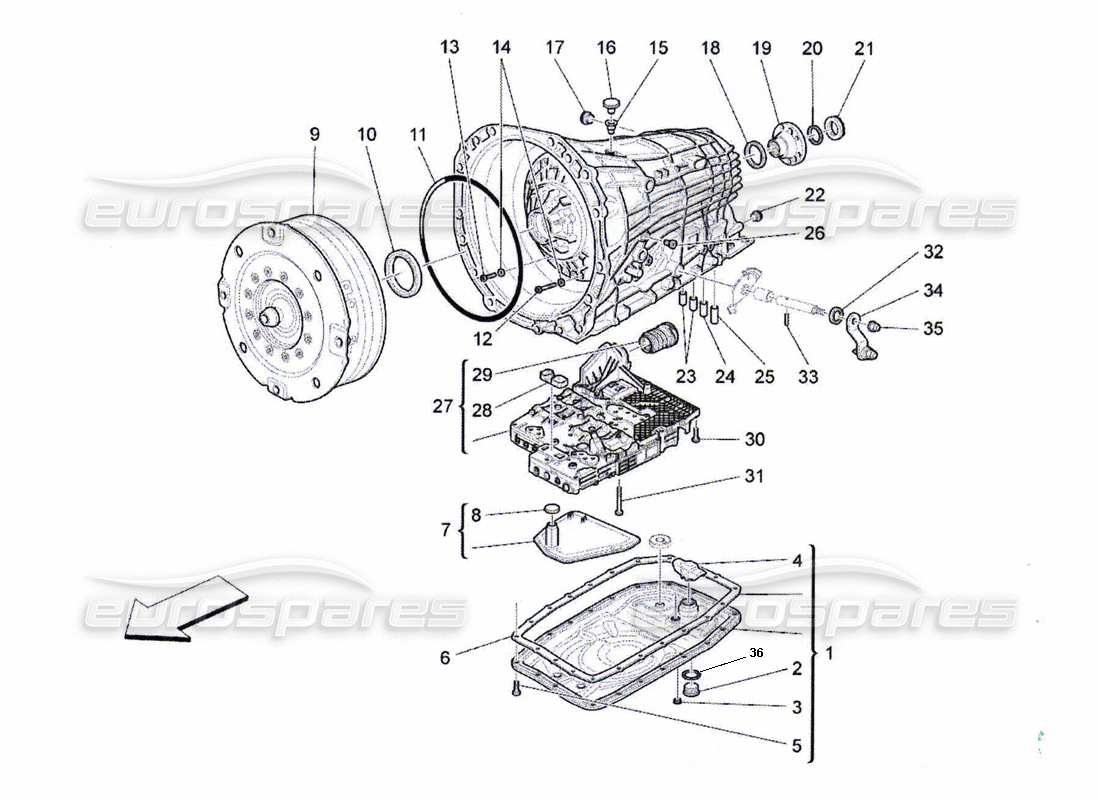 Maserati QTP. (2009) 4.2 auto alloggiamenti del cambio Diagramma delle parti