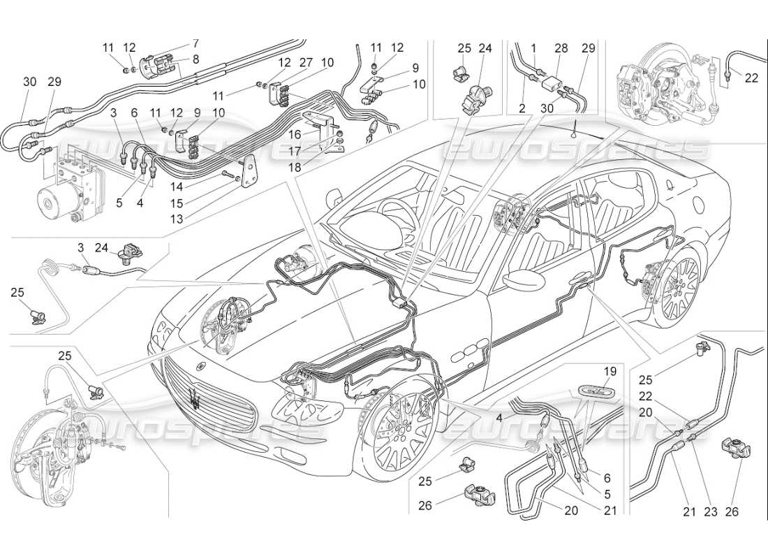 Maserati QTP. (2009) 4.2 auto dispositivi di frenatura sulle ruote posteriori Diagramma delle parti