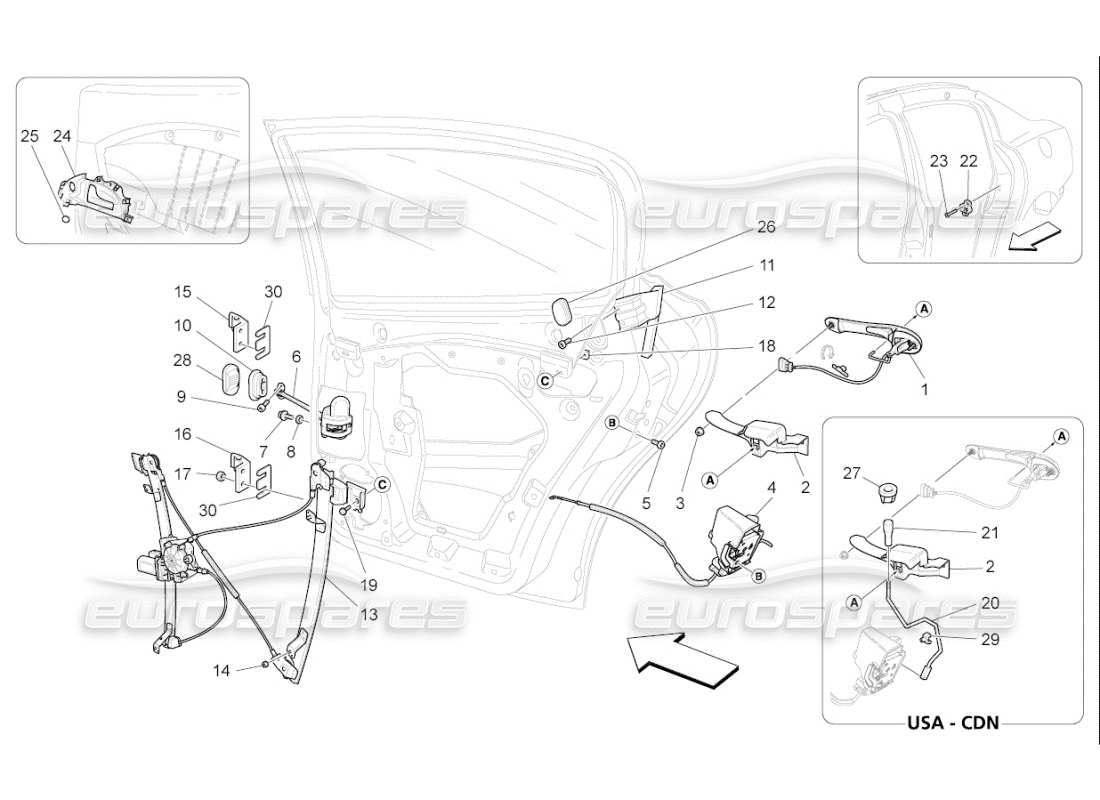 Maserati QTP. (2009) 4.2 auto PORTE POSTERIORI: MECCANISMI Diagramma delle parti