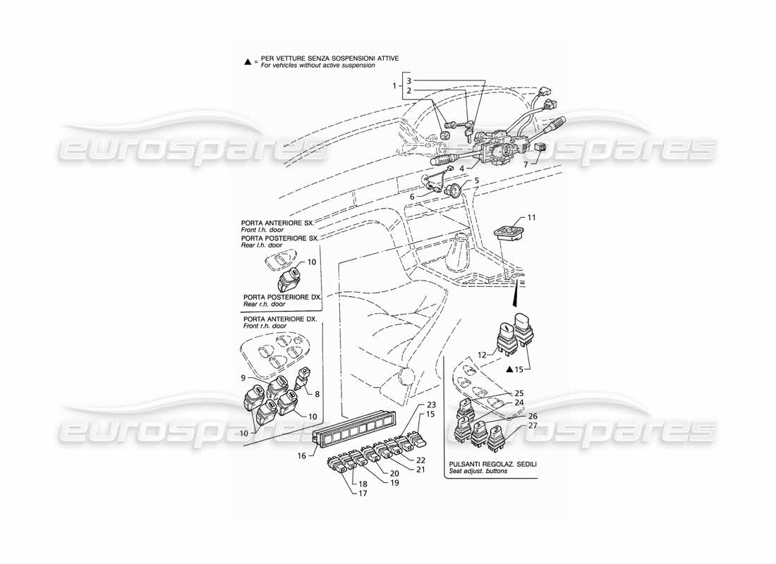 Maserati QTP V6 (1996) Schema delle parti degli interruttori e del bloccasterzo (RHD).