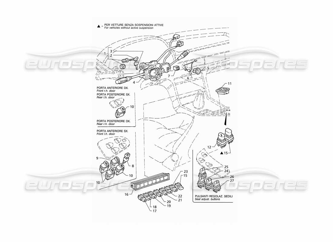 Maserati QTP V6 (1996) Schema delle parti degli interruttori e del bloccasterzo (LHD).