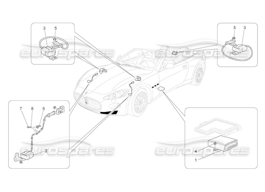 Maserati GranCabrio (2010) 4.7 Schema delle parti del controllo elettronico (sospensione).