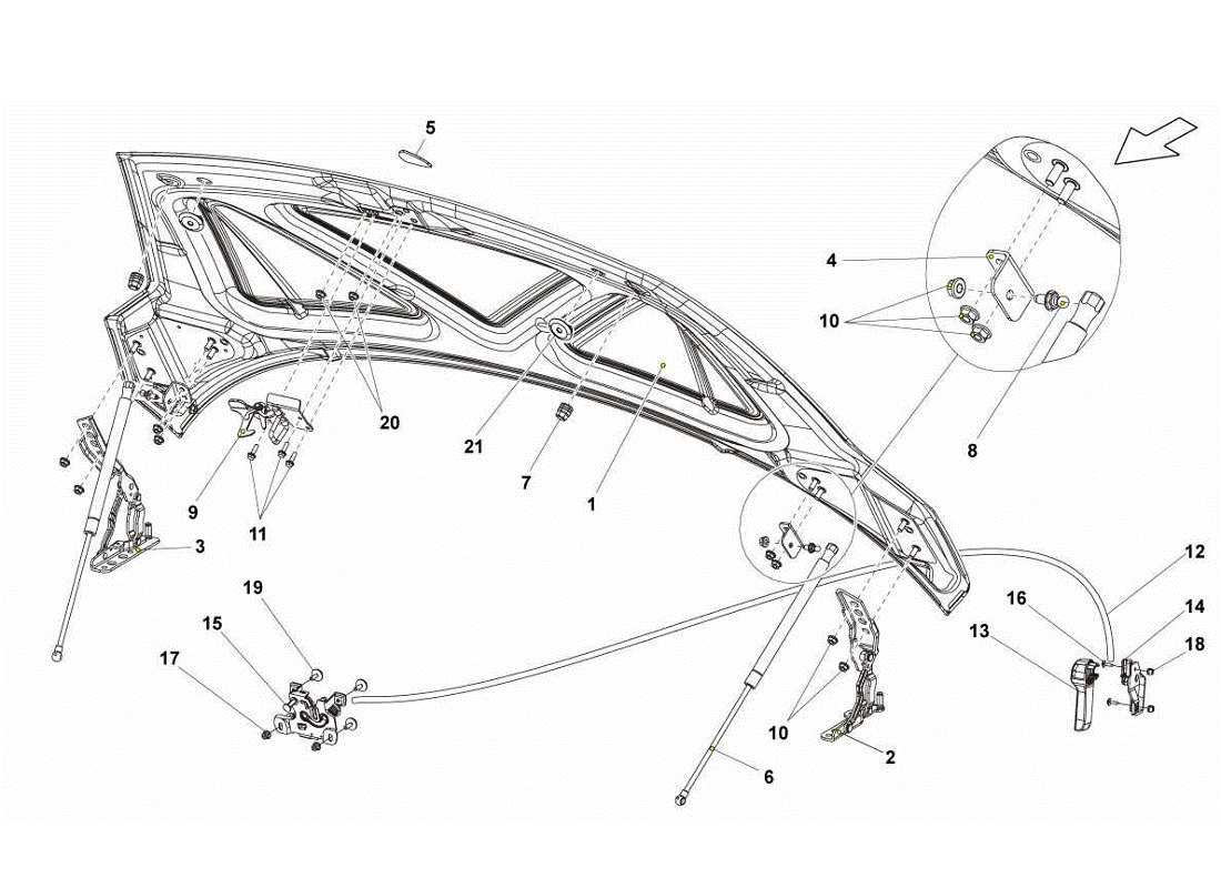 Lamborghini Gallardo LP570-4s Perform Cofano anteriore Diagramma delle parti
