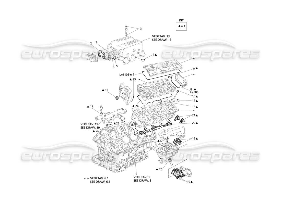 Maserati QTP V8 Evoluzione Guarnizioni e Tenute per Revisione Teste Diagramma delle parti