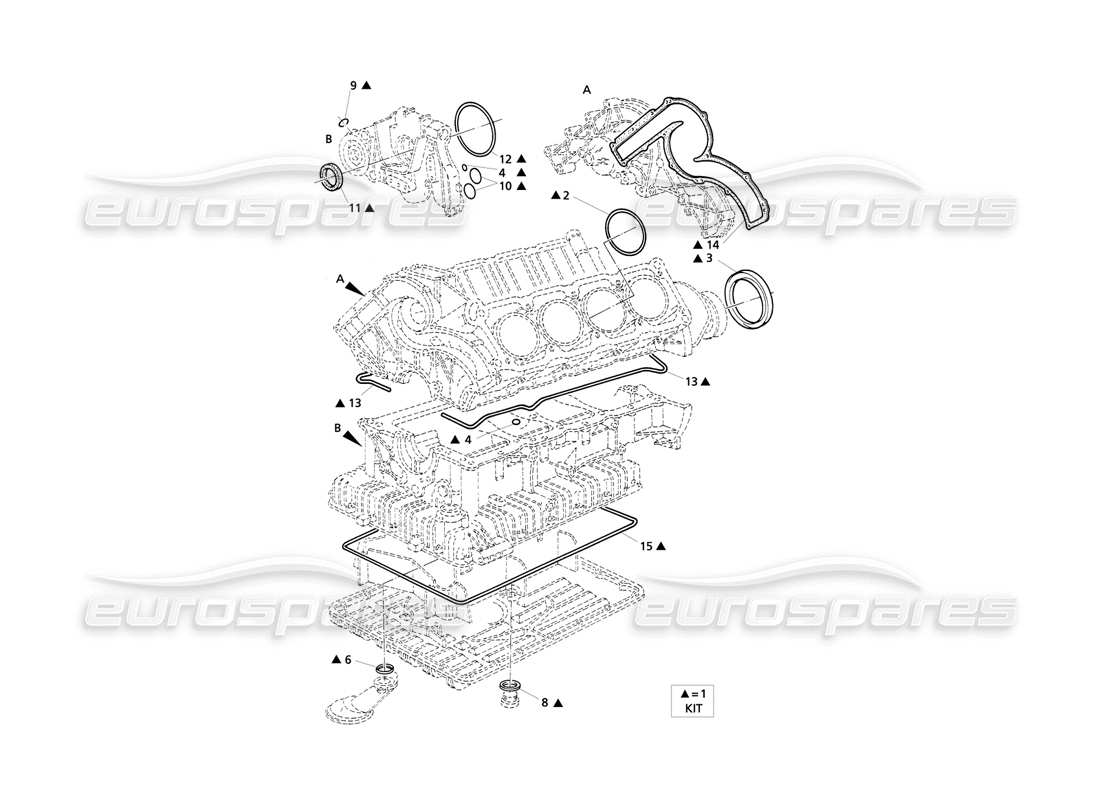 Maserati QTP V8 Evoluzione Guarnizioni e Paraoli per Revisione Blocchi Diagramma delle parti