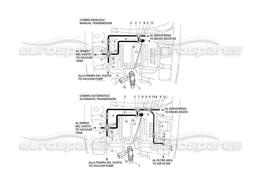 Maserati QTP V8 Evoluzione Schema delle parti del sistema di aspirazione (guida a sinistra).