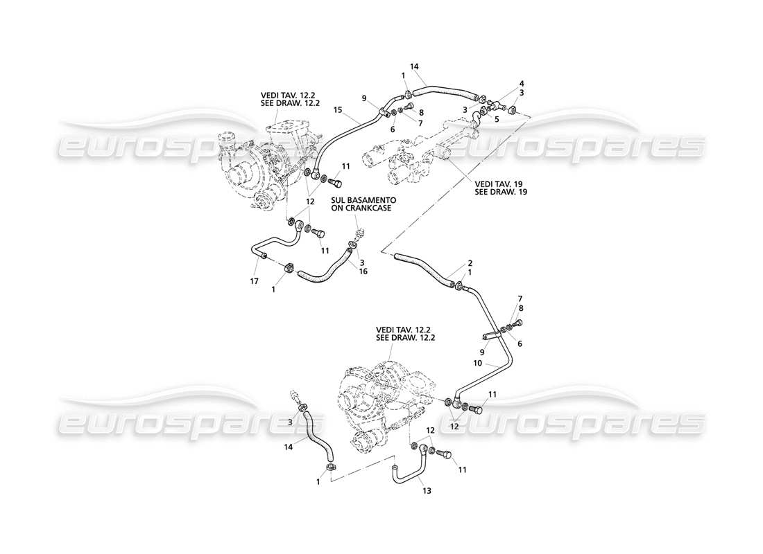 Maserati QTP V8 Evoluzione Tubi di raffreddamento turbo Diagramma delle parti