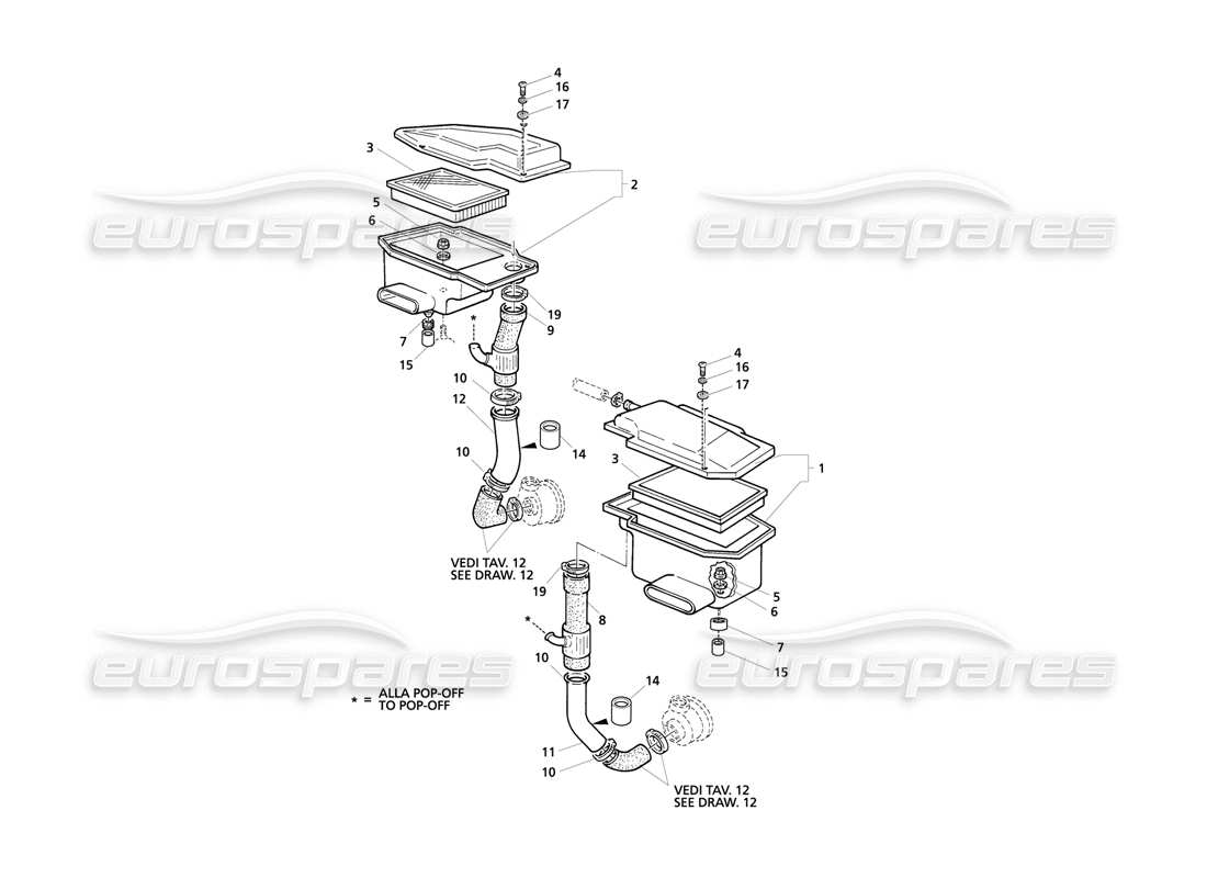 Maserati QTP V8 Evoluzione Filtro dell'aria e condotti Diagramma delle parti