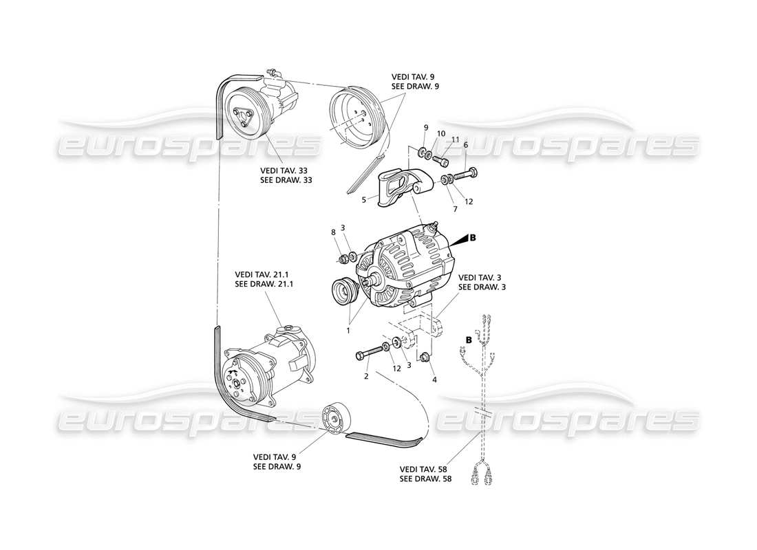 Maserati QTP V8 Evoluzione Alternatore e supporto Diagramma delle parti