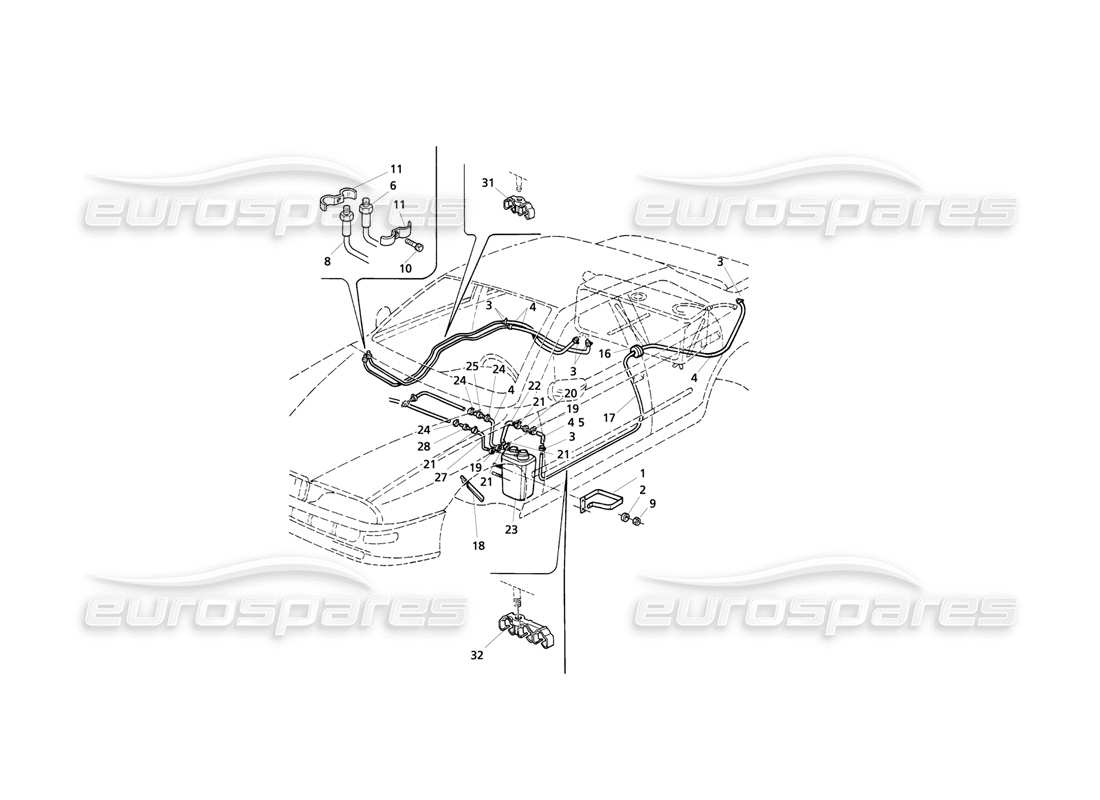 Maserati QTP V8 Evoluzione Evaporare. Sistema Recupero Vapori e Tubazioni Carburante Diagramma delle parti