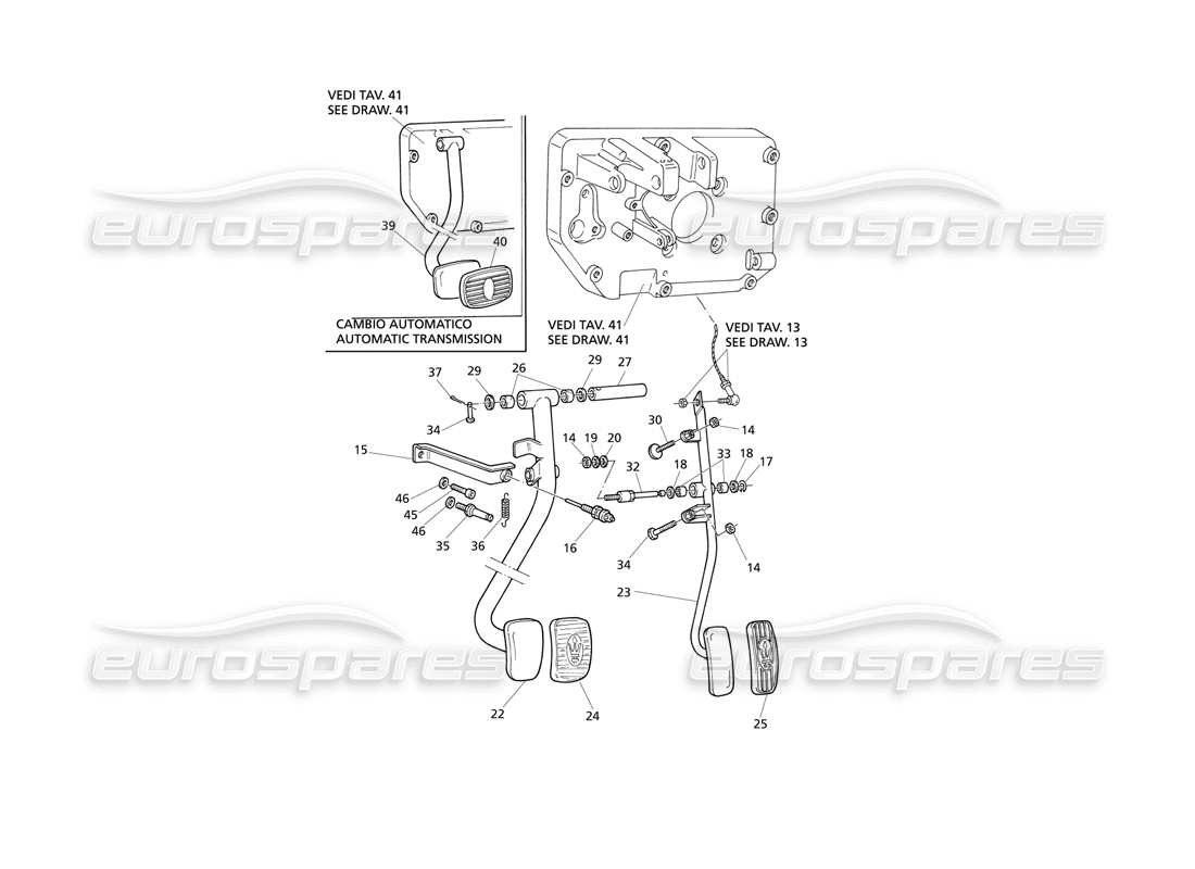 Maserati QTP V8 Evoluzione Diagramma delle parti dei pedali del freno e dell'acceleratore (guida a sinistra).