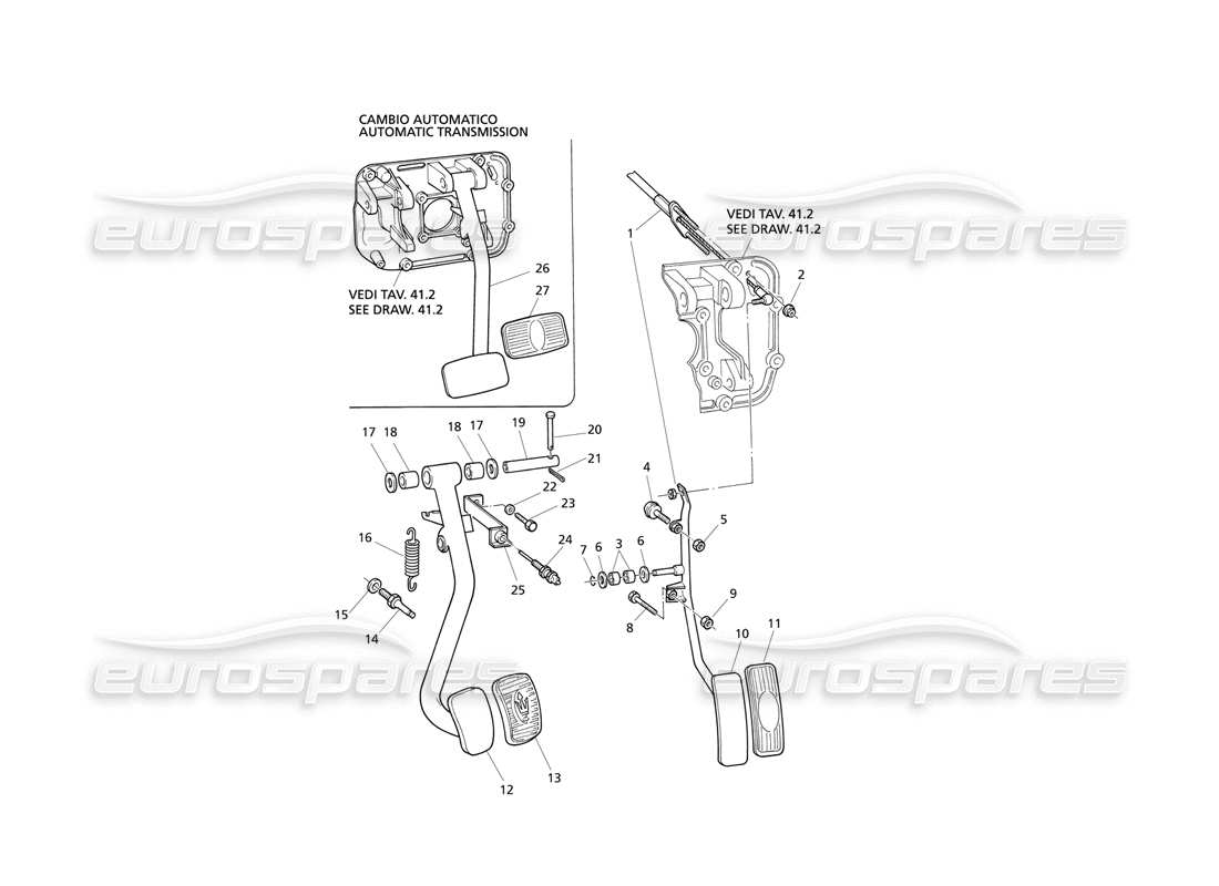 Maserati QTP V8 Evoluzione Diagramma delle parti dei pedali del freno e dell'acceleratore (guida a destra).